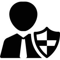 Person Icon With Shield Protection Security Concept In Black And White vector