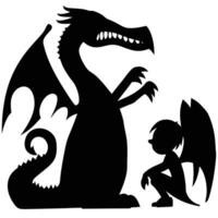 Silhouette Of A Dragon And Winged Child Encounter Fantasy Art vector
