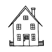Hand Drawn House Illustration Simple Home With Fence And Chimney Outline vector