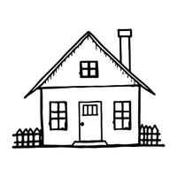 Hand Drawn House Illustration Simple Building With Fence And Chimney Outline vector