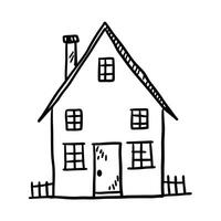Hand Drawn House Illustration With Fence Architecture Design And Simple Black Lines vector