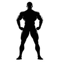 Silhouette Of Muscular Man Standing Strong Showing Powerful Body Build vector