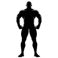 Silhouette Of A Muscular Man Standing Strong On White Background Art vector