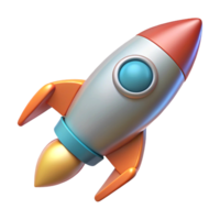 3D Cartoon Rocket Spaceship with Metallic Finish Startup, Tech Innovation Launch Icon png
