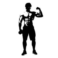 Silhouette Of A Muscular Bodybuilder With Dumbbell Showing Arm Muscles vector