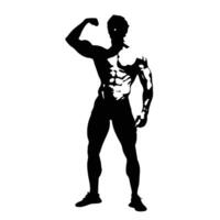 Muscular Silhouette Of A Bodybuilder Posing And Flexing Biceps On A White Background vector
