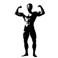 Strong Bodybuilder Flexing Muscles Silhouette Isolated On White Background vector
