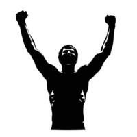 Victorious Silhouette Of A Muscular Man With Raised Fists Celebrating Success vector