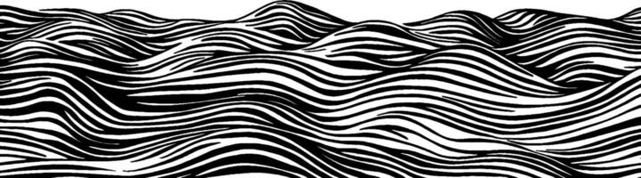Vintage woodcut of continuous wave pattern with flowing lines and textures vector