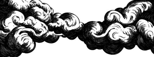 Vintage woodcut illustration featuring dynamic swirling clouds in dramatic patterns vector
