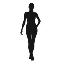 Silhouette Of Woman Walking Confidently With Hand In Pocket On White Background vector