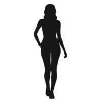 Silhouette Of A Fashionable Woman Walking Casually Forward On White Background vector