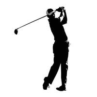 Golfer Silhouette Performing Golf Swing Against White Background Showing Dynamic Action vector