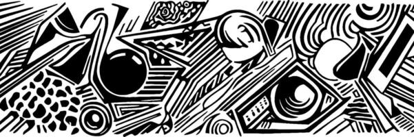 Vintage woodcut illustration of abstract geometric shapes with intricate patterns vector