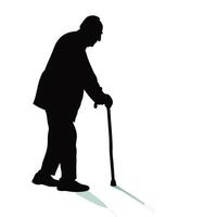 Silhouette Of An Elderly Man Walking With A Cane For Support vector