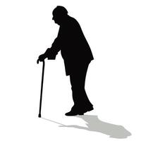 Silhouette Of An Elderly Man Leaning On A Cane Walking Alone With Shadow vector