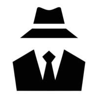 Silhouette Of Anonymous Man In Suit And Hat Icon Illustration vector