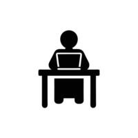 Person At Desk Using Laptop Simple Black And White Icon vector