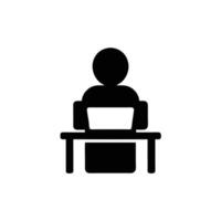 Person Working At Computer Desk Icon Illustration Minimalist Design vector