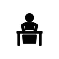 Black Silhouette Of Person Working At Desk In Minimalist Style vector