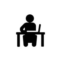 Person Working On Computer At Desk Minimalist Black And White Icon vector