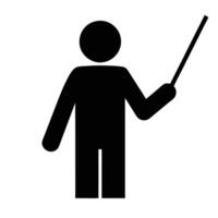 Black Stick Figure Presenter Icon Holding Pointer For Business Education And Design vector