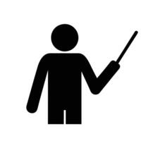 Black Pictogram Of A Man Holding Pointer Stick Isolated On White Background vector