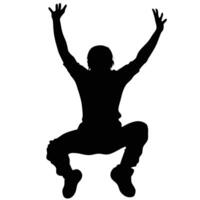 Silhouette Of A Man Jumping With Joy And Excitement With Arms Raised vector