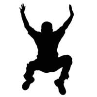 Silhouette Of A Man Jumping With Arms Raised In Celebration Expression vector