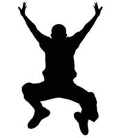 Silhouette Of A Man Jumping With Arms Raised Exuding Excitement And Victory vector