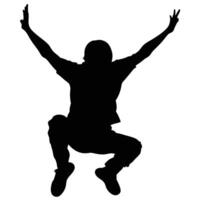 Joyful Silhouette Of A Person Jumping With Arms Raised In Celebration vector