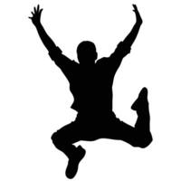 Silhouette Of Man Jumping With Joy And Raised Arms Celebration vector