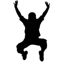 Silhouette Of A Man Jumping With Arms Raised In Celebration And Joy vector