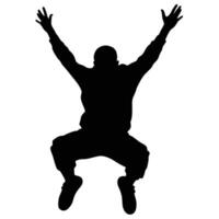 Silhouette Of Man Jumping With Arms Raised In The Air On White vector
