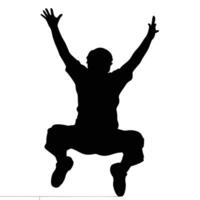 Silhouette Of Joyful Person Jumping With Raised Arms On White Background vector