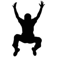Silhouette Of A Man Jumping With Arms Raised In A Celebratory Pose vector