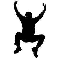 Silhouette Of A Man Jumping With Arms Raised In Celebration On White Background vector