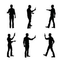 Set Of Male Silhouette Figures Presenting Or Interacting With Objects On White Background vector