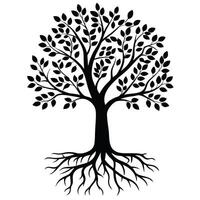 Silhouette Of A Tree With Leaves And Roots Isolated On White Background vector