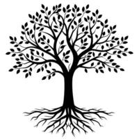 Silhouette Tree With Roots And Leaves Illustration Isolated On White Background vector