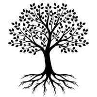 Black Silhouette Of A Tree With Roots And Leaves Isolated On White Background vector