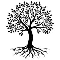 Silhouette Tree With Leaves And Roots Illustration For Graphic Design Projects vector
