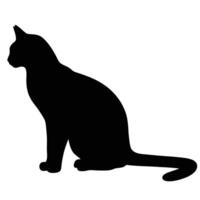 Elegant Black Cat Silhouette Sitting With Tail Curled On White Background vector