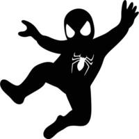Silhouette Superhero Character With Spider Emblem In Dynamic Pose On White Background vector