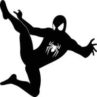 superhéroe silueta acción actitud personaje con araña emblema en negro y blanco vector