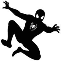 superhéroe silueta ilustración con araña emblema heroico actitud en blanco antecedentes vector