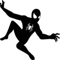 silueta ilustración de heroico araña personaje en acción actitud superhéroe vector