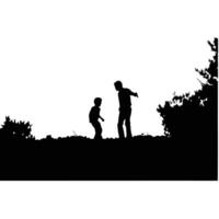 Father And Son Playing Silhouette Against Bright Background In Natural Environment vector