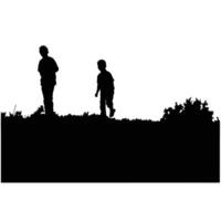 Silhouette Of Children Playing In Nature On A Sunny Day Design vector