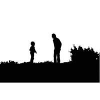 Silhouette Of Grandfather And Grandson Standing Together In A Field Conversation vector